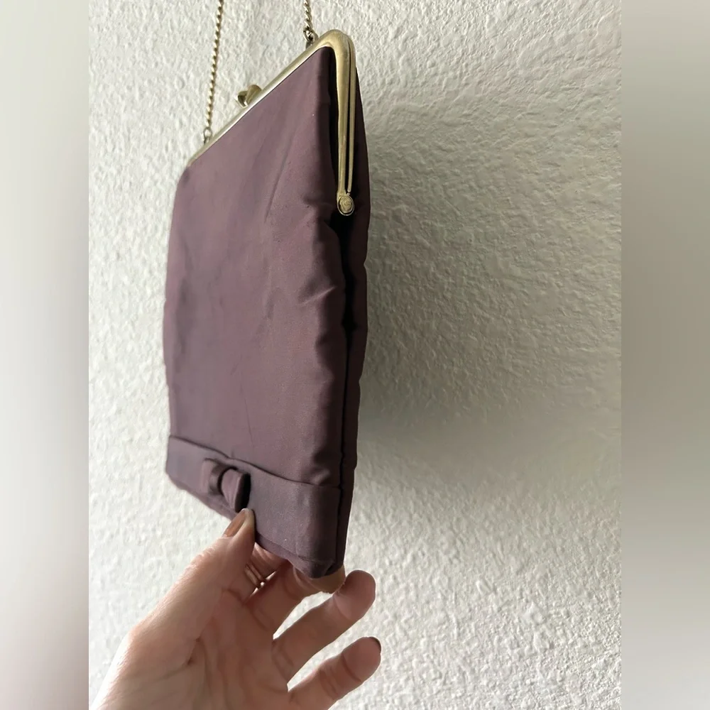 Vintage Unger Burgundy Satin Kiss Lock Clutch w/ Chain Strap - Picture 3 of 9